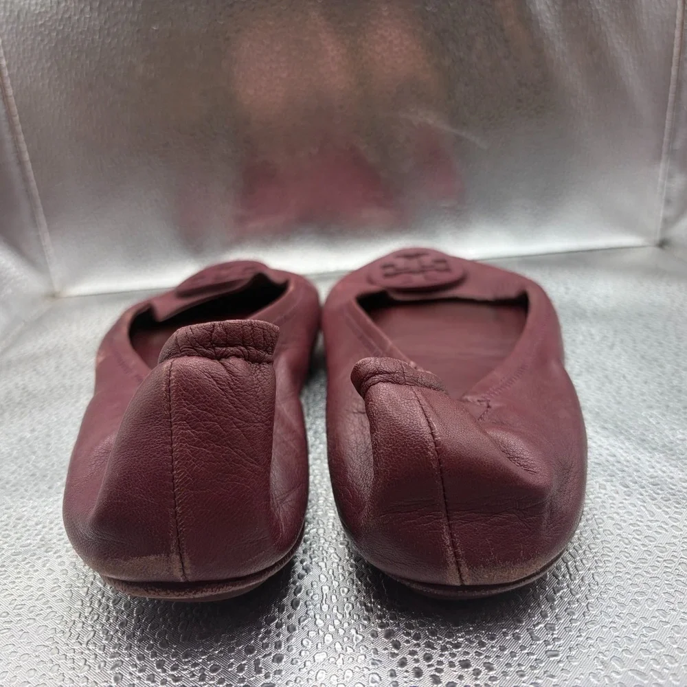 Size 11 M Tory Burch Minnie Burgundy Womens Leather Logo Travel Ballet‎ Flats